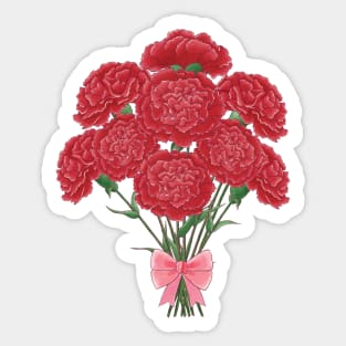 Carnation Bouquet Pink Ribbon Sticker